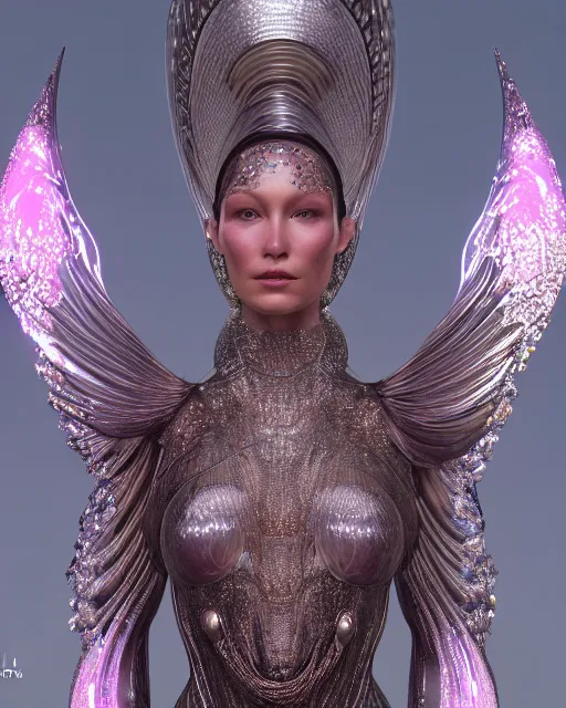 Image similar to a highly detailed metahuman 4 k close up render of an alien goddess bella hadid monument renaissance in iris van herpen dress schiaparelli in diamonds crystals swarovski and jewelry iridescent in style of alphonse mucha gustav klimt trending on artstation made in unreal engine 4