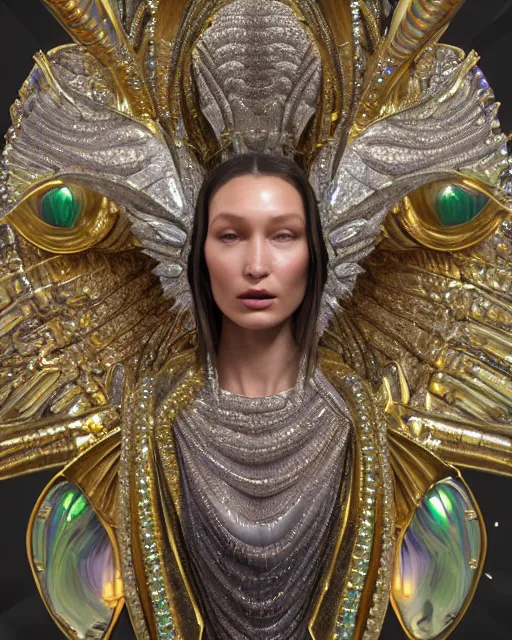 Image similar to a highly detailed metahuman 4 k close up render of an alien goddess bella hadid monument crying in iris van herpen dress schiaparelli in diamonds crystals swarovski and jewelry iridescent in style of alphonse mucha gustav klimt trending on artstation made in unreal engine 4