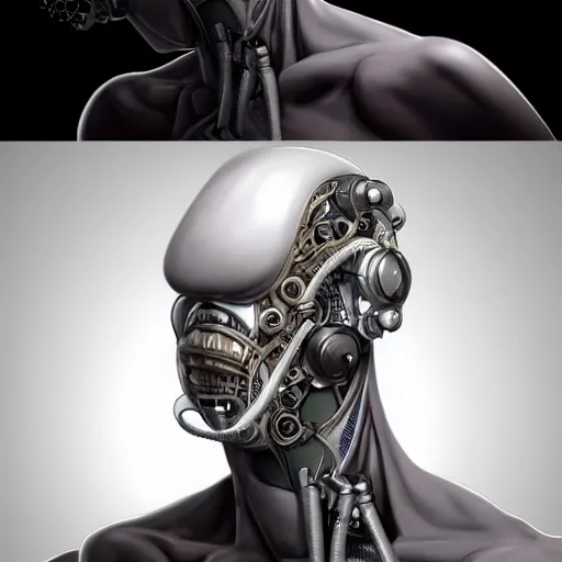 Prompt: portrait of a cyborg William Gibson wearing an Ikeuchi mask by Artgerm, biomechanical, hyper detailled, trending on artstation