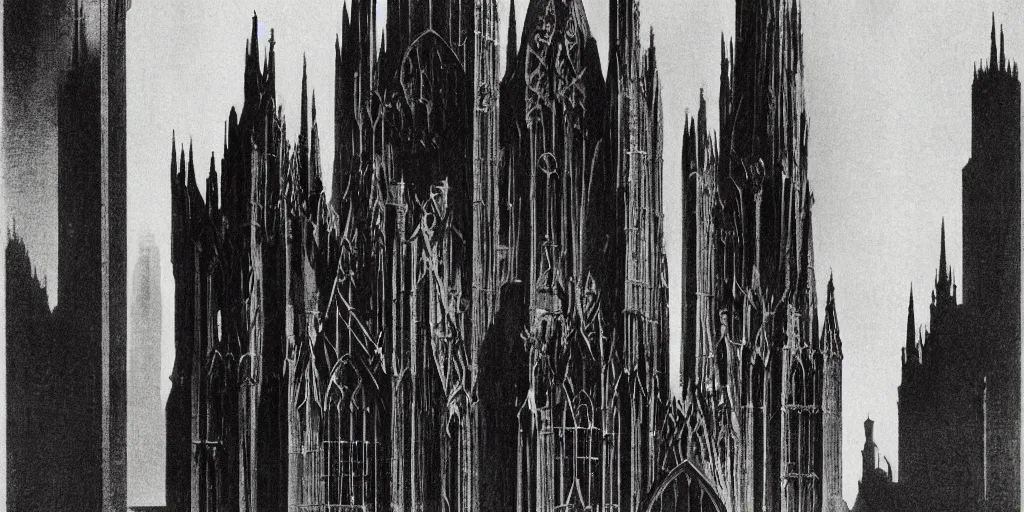 Image similar to gothic architecture by hugh ferriss