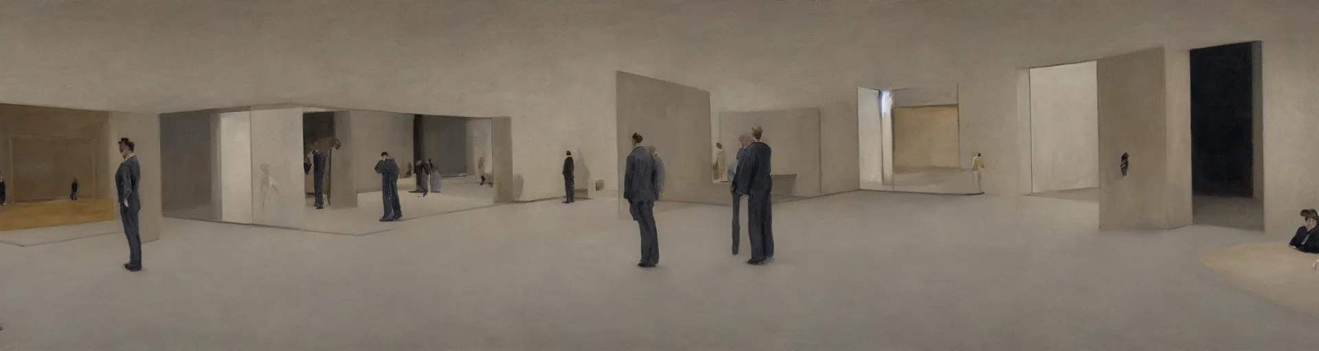 Image similar to painting by borremans, barcelona pavilion, detailed, stunning