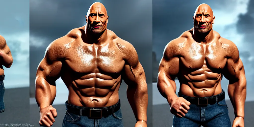 Image similar to dwayne the rock johnson if he never ever worked out or went to the gym, art by yiosgs ghdsjkhg, high detailed, super high resolution, realistic, concept art, artistic, octane render, masterpiece fine details