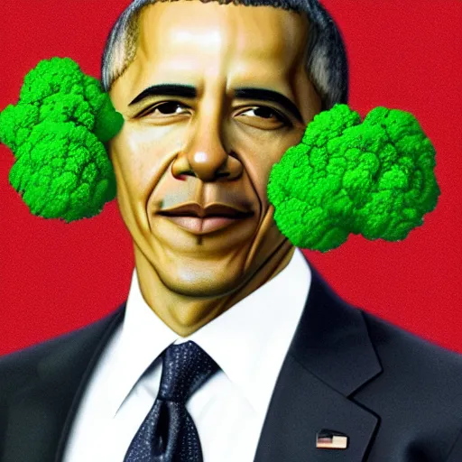 Image similar to barack obama with hair made out of broccoli. still image. high detail