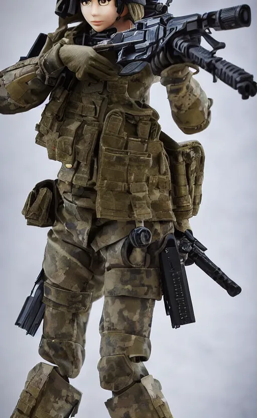 Prompt: portrait of the action figure of a female soldier, highly detailed, high resolution, toy, little armory style, collection product, stunning, girls frontline style, bokeh soft, 100mm, trending on instagram, by professional photographer, realistic human anatomy, realistic military carrier, modern warfare, realistic weapon, shot with a arriflex 35 ii, low saturation