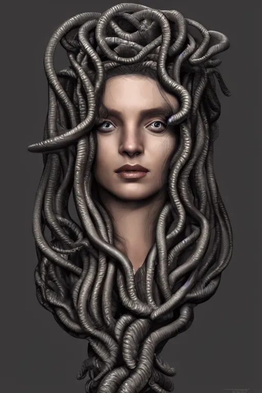 Prompt: a detailed matte portrait of medusa mother of the gorgons, trending on artstation, photorealistic, cgi, 8 k