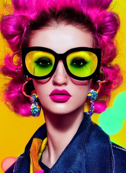 coat for a rave,big glasses,hairstyle, big earrings, | Stable Diffusion ...