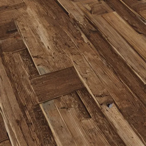 Image similar to 4K old and dusty cabin wood floor with scratches and bumps. Seamless high quality PBR material.