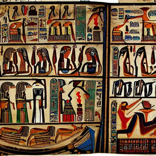 Image similar to a horrific hyper - detailed painting of the egyptian book of the dead