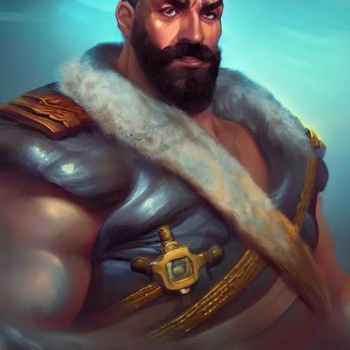 Image similar to A portrait of a muscular admiral with a black beard, D&D, sci-fi, elegant, hopeful, muscular, highly detailed, digital painting, artstation, concept art, smooth, sharp focus, illustration