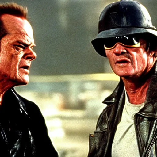 Prompt: scene where Jack Nicholson plays Terminator and kills John Connor, scene from the film