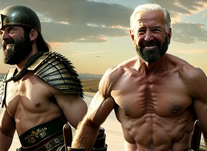 Prompt: film still of joe biden as leonidas in 3 0 0 movie, huang guangjian, 8 k