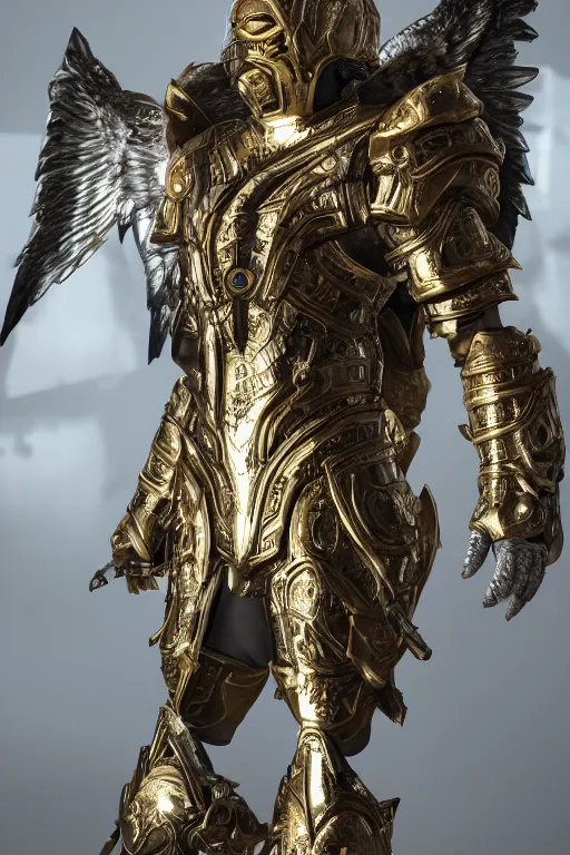 Image similar to a photo of 8k ultra realistic archangel, full body, diablo, intricate white and gold armor, sword, ornate, cinematic lighting, hyperrealistic, focused, high details, unreal engine 5, cinematic, Trending on artstation, artstationHD, artstationHQ, 4k, 8k