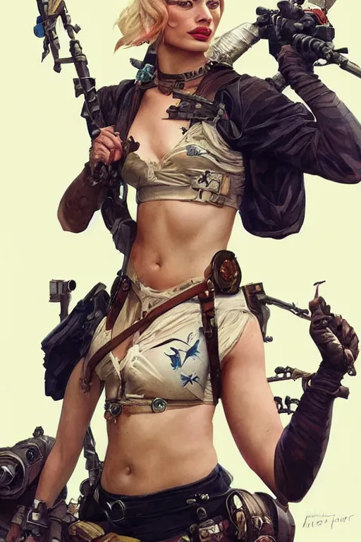 Prompt: margot robbie as tank girl, masterpiece, intricate, elegant, highly detailed, digital painting, artstation, concept art, smooth, sharp focus, illustration, art by artgerm and greg rutkowski and alphonse mucha and uang guangjian and gil elvgren and sachin teng, symmetry!!