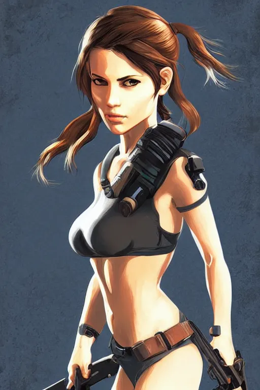 Image similar to lara croft portrait artwork by ilya kuvshinov wears multiple hats, too many hats, hat on a hat on a hat