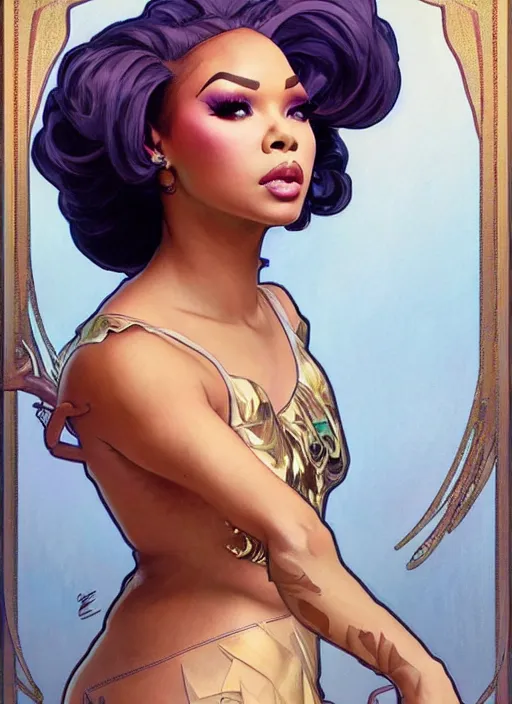 Image similar to vanjie, drag queen, painting by artgerm and greg rutkowski and alphonse mucha