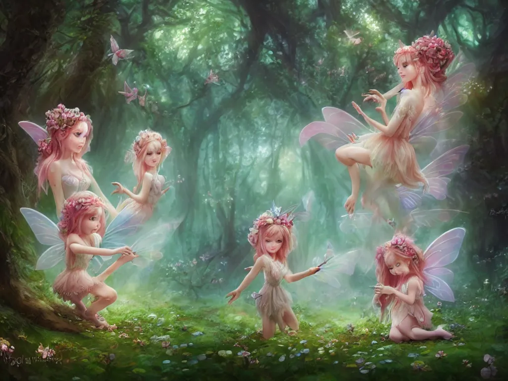 Image similar to two cute fairy in the dreamy forest, fantasy, dreamlike, 8 k resolution, hyper detailed, d & d, character design, digital painting, trending on artstation, sharp focus, illustration, art by artgerm, viktoria gavrilenko, hoang lap, fuji choko, steve zheng