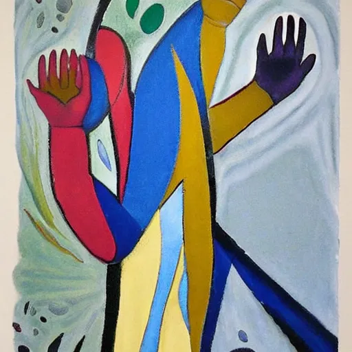 Image similar to her footsteps and handprints were the markings of her tribe as she journeyed forth, abstract art in the style of cubism and georgia o keefe,
