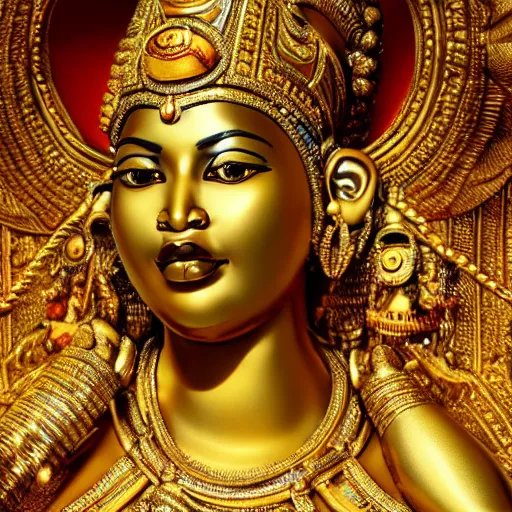 Image similar to a statue of nicki minaj as a fertility goddess, hinduism, gold, ultra realistic, intricate, epic lighting, futuristic, 8 k resolution