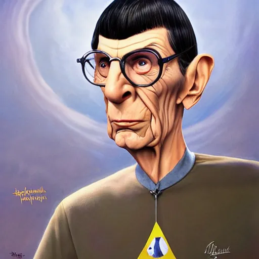 Image similar to Leonard Nimoy as Spock Funny cartoonish by Gediminas Pranckevicius H 704 and mort drucker Tomasz Alen Kopera, masterpiece, trending on artstation