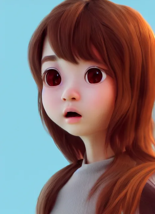 Image similar to a cute asian girl singing, flowing brown hair in the style of pixar animation, mid-shot, award winning, hyper detailed, studio lighting, artstation, octane renderer, unreal engine