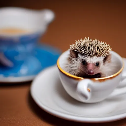 Image similar to baby hedgehog in a teacup, photography, bokeh, sigma 5 0 mm f / 1. 4, minimalistic, 8 k