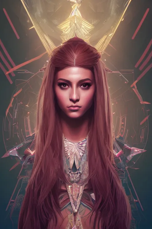 Image similar to symmetry!! portrait of arianna grande in the style of horizon zero dawn, machine face, intricate, elegant, highly detailed, digital painting, artstation, concept art, smooth, sharp focus, illustration, art by artgerm and greg rutkowski and alphonse mucha, 8 k