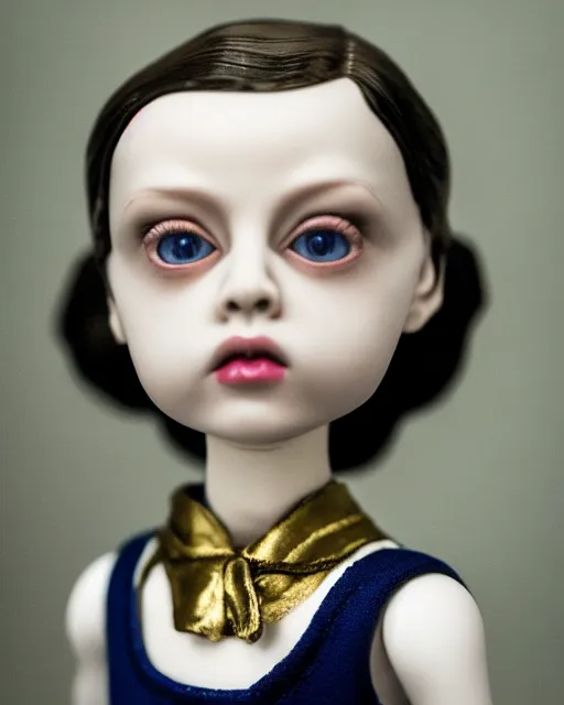 Image similar to high quality presentation photo of Steve Buscemi porcelain doll in the style of mark ryden photography 4k, f1.8 anamorphic, bokeh, 4k, Canon, Nikon