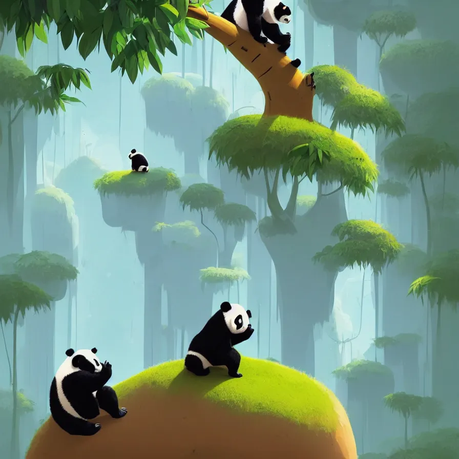 Prompt: Panda bear looking at the jungle, art by Goro Fujita, ilustration, concept art, sharp focus, ArtStation