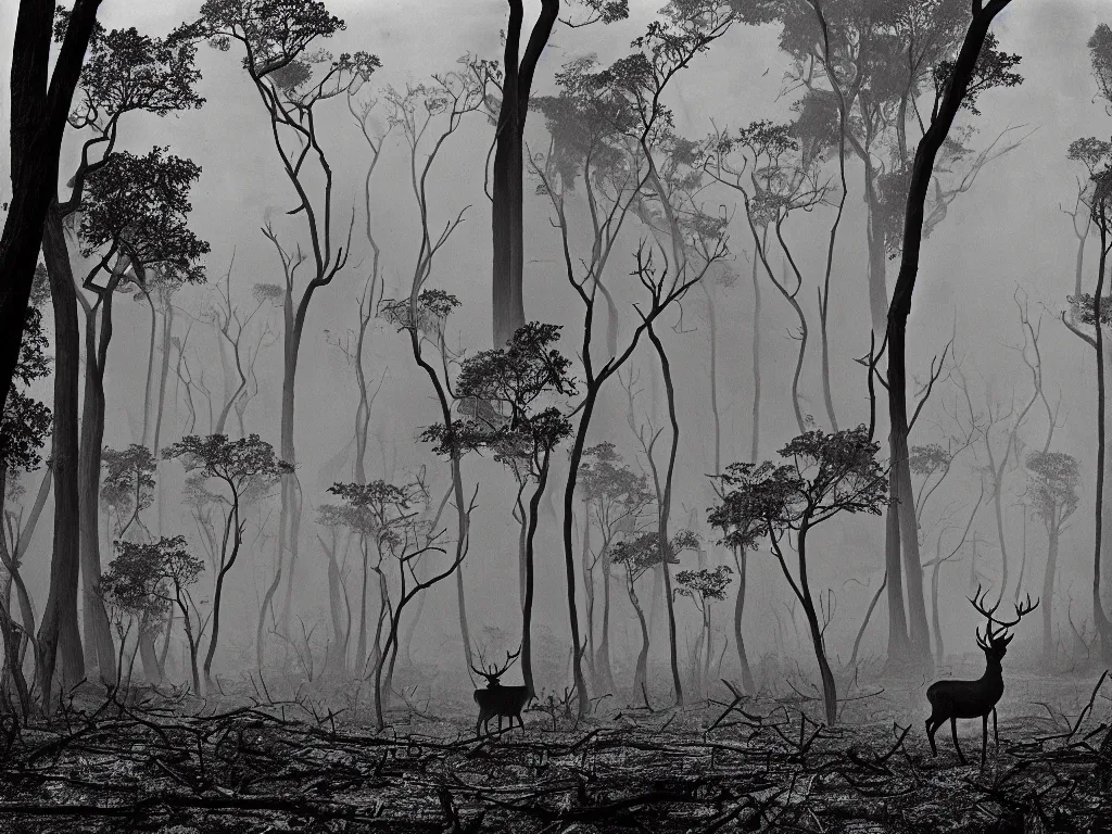 Image similar to Deer in the charred forest. Photograph by Sebastiao Salgado