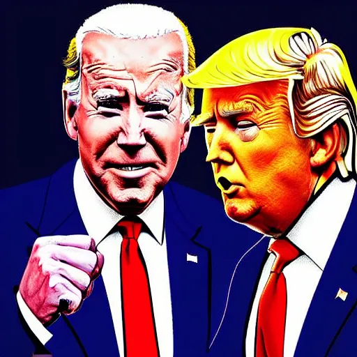 Image similar to a portrait of donald trump and joe biden having a fist fight, art station, digital art