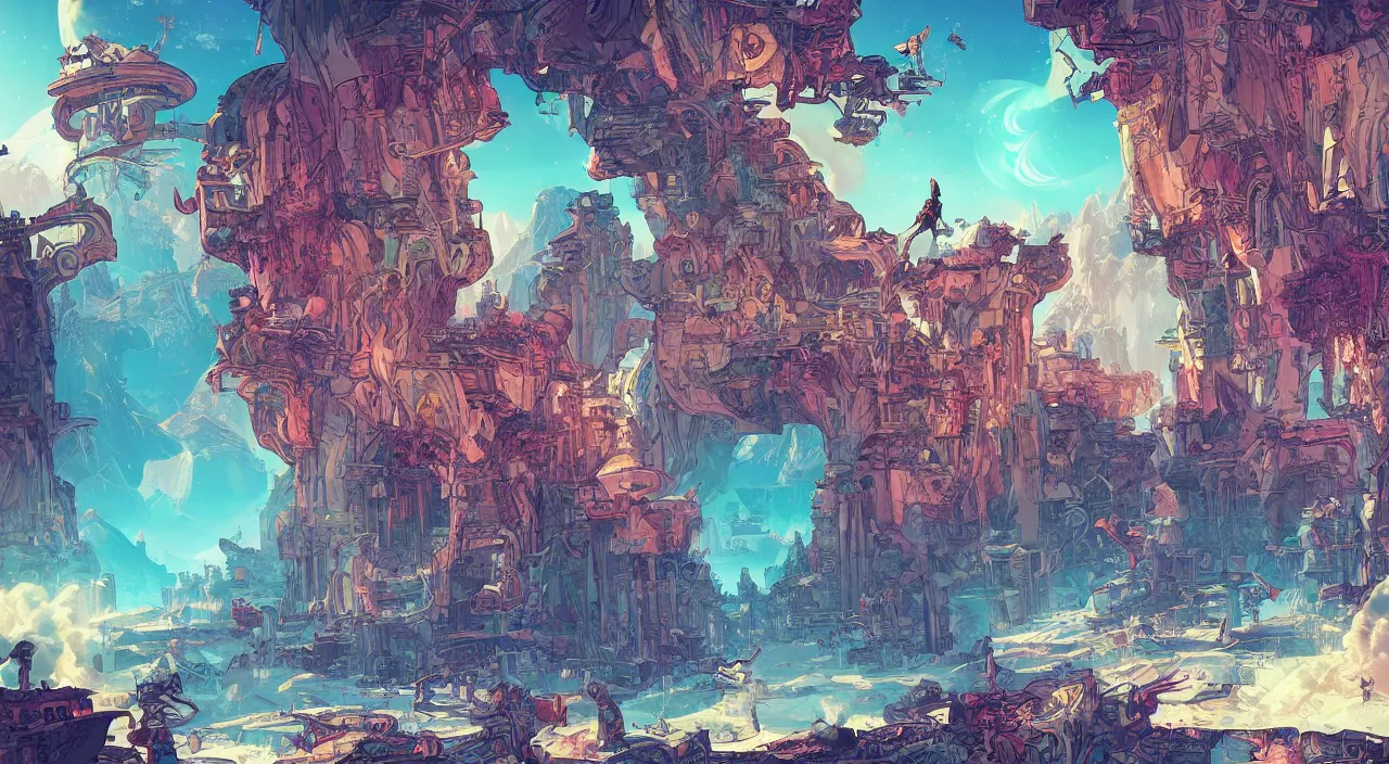 Image similar to vector wonderland bazaar zouk old egypt sky shine epic fantasy painting photoshop that looks like it is from borderlands and by feng zhu and loish and laurie greasley, victo ngai, andreas rocha, john harris