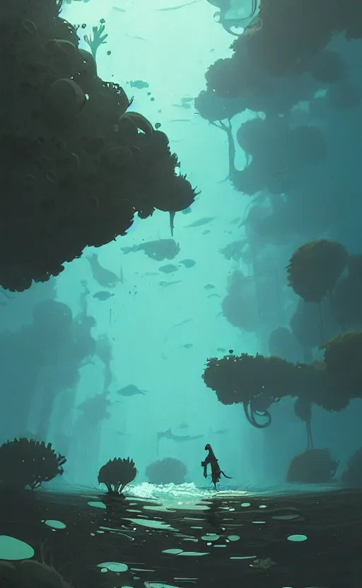 Prompt: celtic naturepunk underwater by atey ghailan, by greg rutkowski, by simon stalenhag, by greg tocchini, by james gilleard, by joe fenton, by kaethe butcher dynamic lighting, gradient light blue, brown, blonde cream and white color scheme, grunge aesthetic