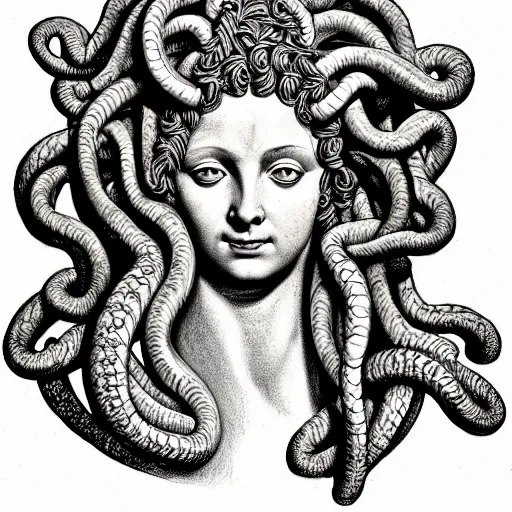 Prompt: portrait of the gorgon medusa, drawing, highly detailed, - h 7 0 4, upscaled