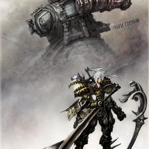 Image similar to potemkin from guilty gear, by luis royo, retro fantasy, details, digital art