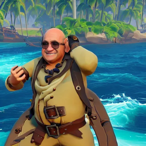 Image similar to in-game screenshot of Danny Devito in Sea of Thieves (2018)