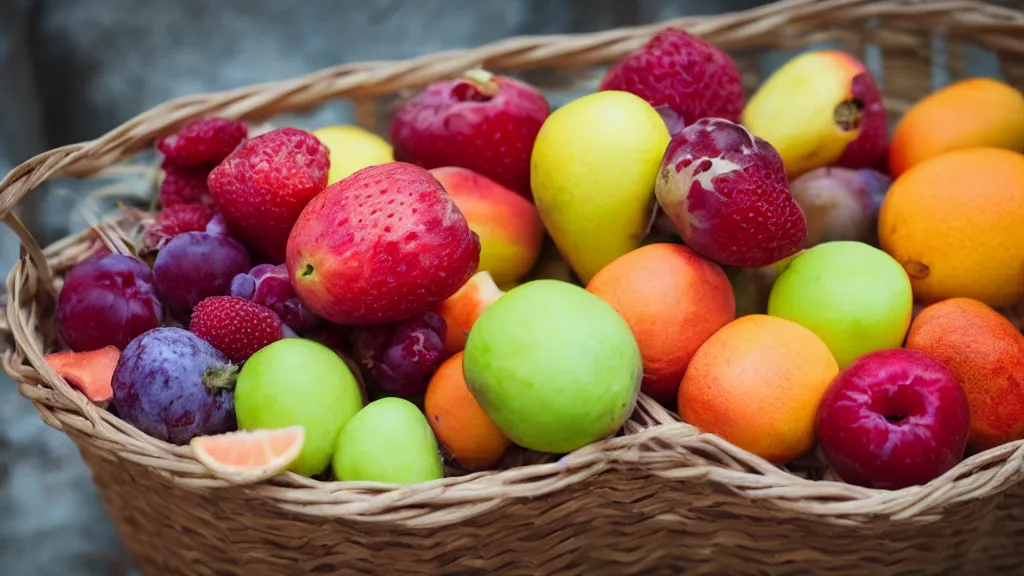 Image similar to a basket of fruites aperture f / 1. 8