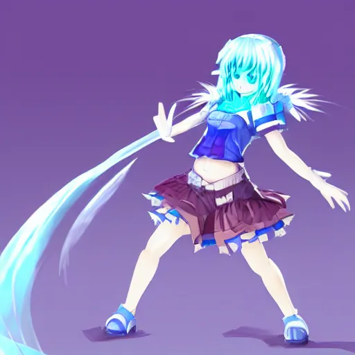 Prompt: full body shot of Cirno, concept art trending on artstation