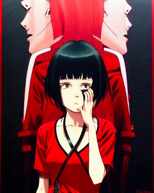 Image similar to black haired girl wearing a surgical mask and red dress | | audrey plaza, warframe armor, fine detail!! anime!! realistic shaded lighting!! poster by ilya kuvshinov katsuhiro otomo ghost - in - the - shell, magali villeneuve, artgerm, jeremy lipkin and michael garmash and rob rey