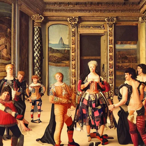 Image similar to punk rock show in a renaissance style