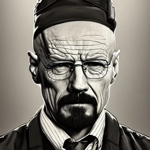 Prompt: Beautiful portrait of Walter White, wide angle, intricate, wild, highly detailed, digital painting, artstation, concept art, smooth, sharp focus, illustration, art by artgerm and greg rutkowski and alphonse mucha - W 768