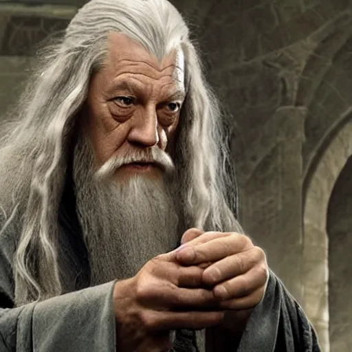 Image similar to Gandalf using the internet to look for information about the One Ring