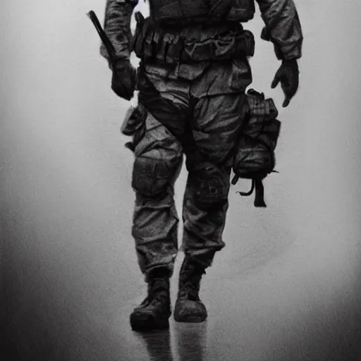 Image similar to pencil art, distant shot, realistic, cinematic, hyper detailed, smooth, hero walking up to the army to fight a war.