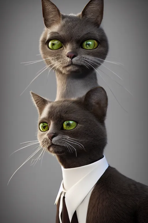 Image similar to a cat wearing a formal overcoat, portait photo, profile picture, hyperrealistic, concept art, octane render, unreal engine 5, digital art, high quality, highly detailed, 8K, cute, defined face, elegant clothes, trending on DeviantArt, Pixar style