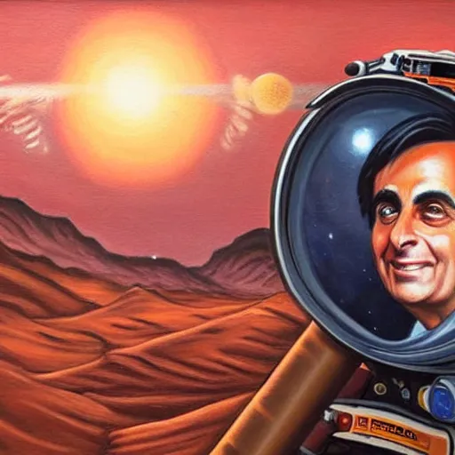 Image similar to extremely detailed painting of carl sagan on mars, detailed face