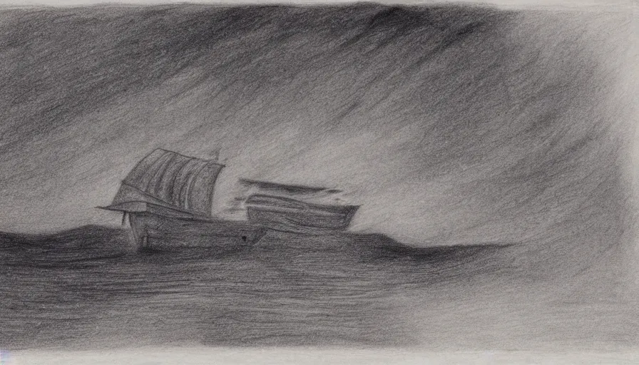 Image similar to ship on an alien planet, 1 9 th century charcoal and pencil drawing