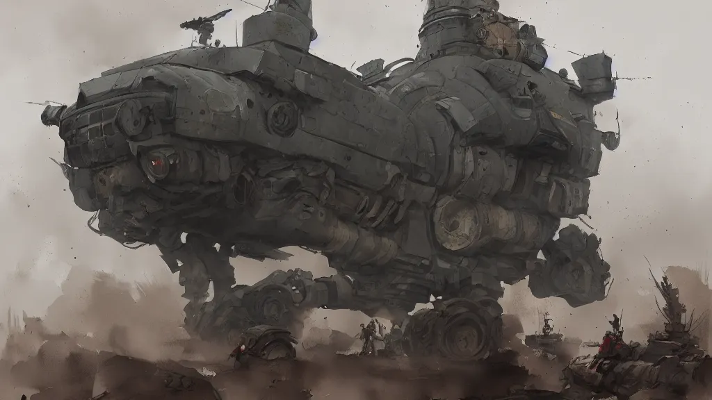 Image similar to big bertha howitzer, watercolored, jakub rozalski, dark colours, dieselpunk, artstation