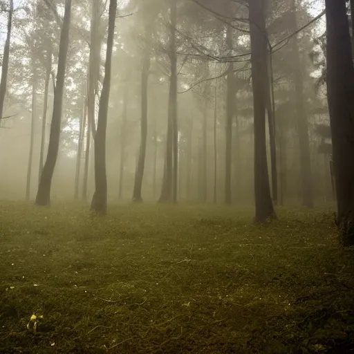 Image similar to Techno festival in dark misty forest