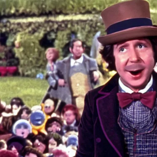 Image similar to a film still of paul!!!! rudd!!!! in the 1 9 7 1 movie willy wonka and the chocolate factory