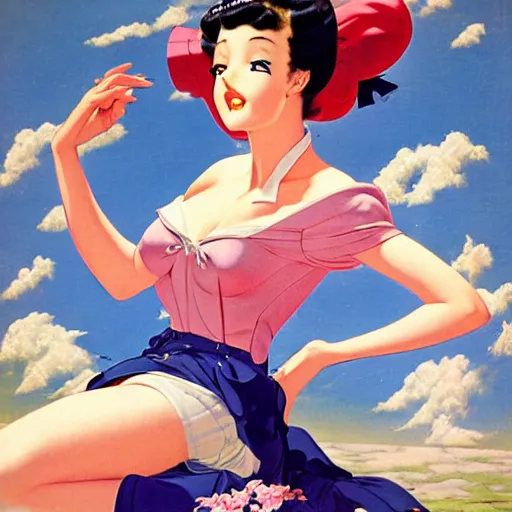 Image similar to Anime art by Gil Elvgren and Sakimichan and Enoch Bolles