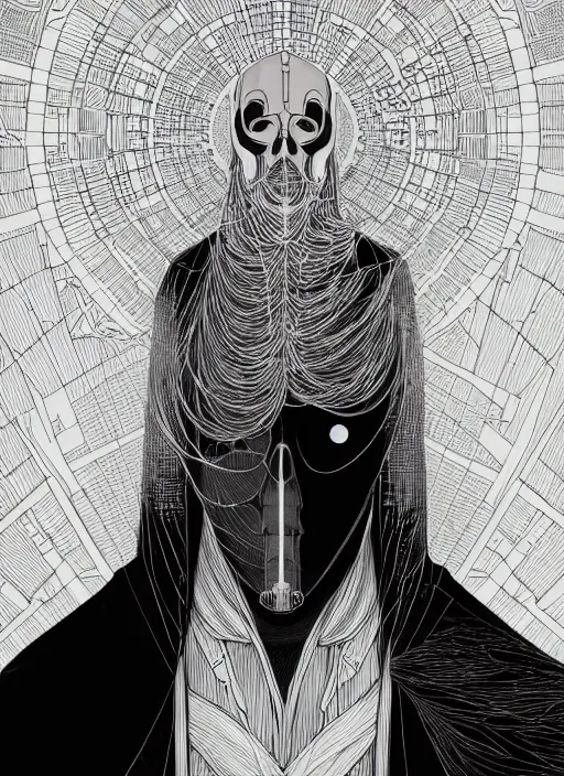 Image similar to portrait of grim reaper, artstation winner by victo ngai, kilian eng and by jake parker, by conrad roset, black and white color lines, winning award masterpiece, fantastically gaudy, aesthetic octane render, 8 k hd resolution